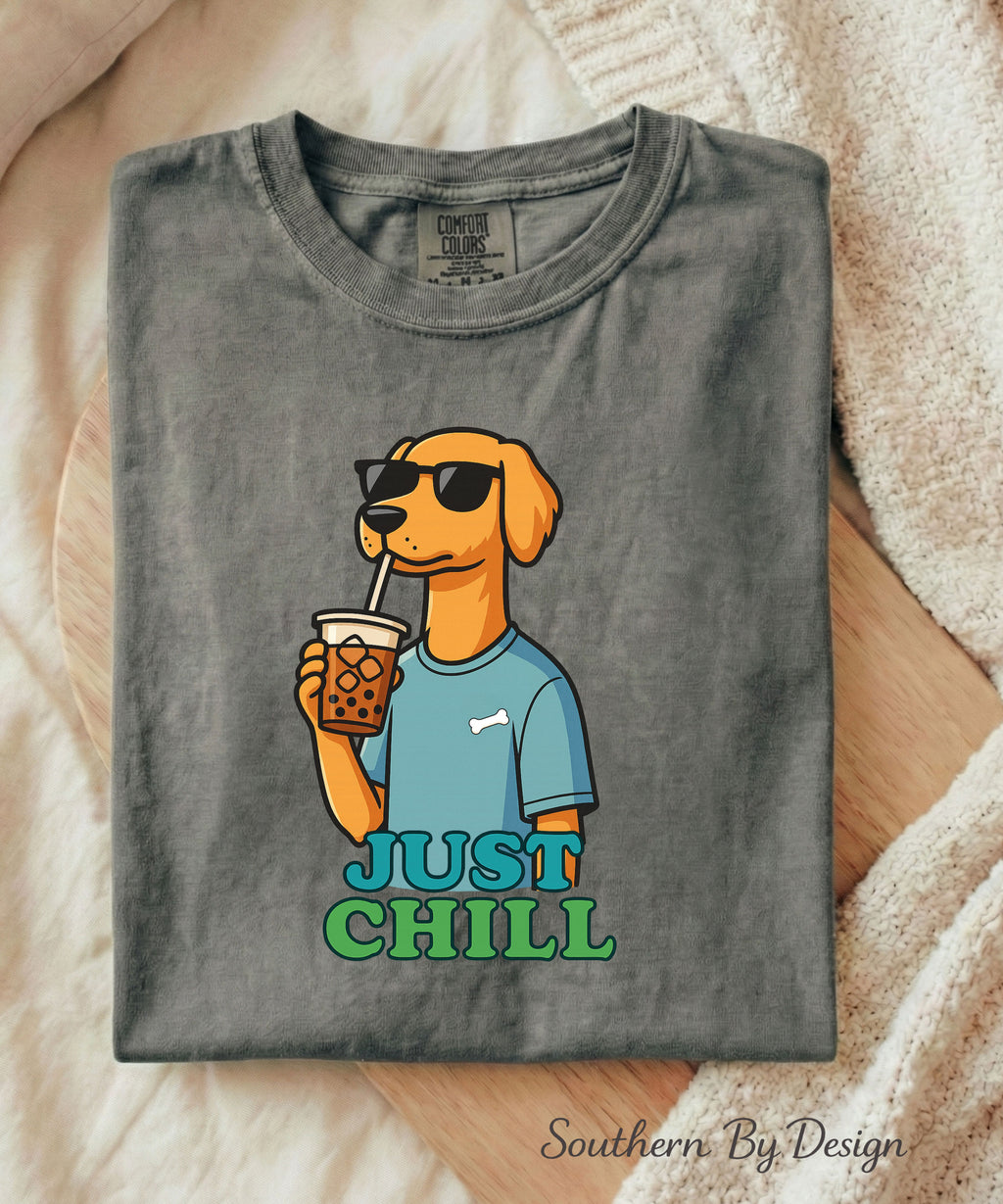 Just Chill Coffee Dog Shirt
